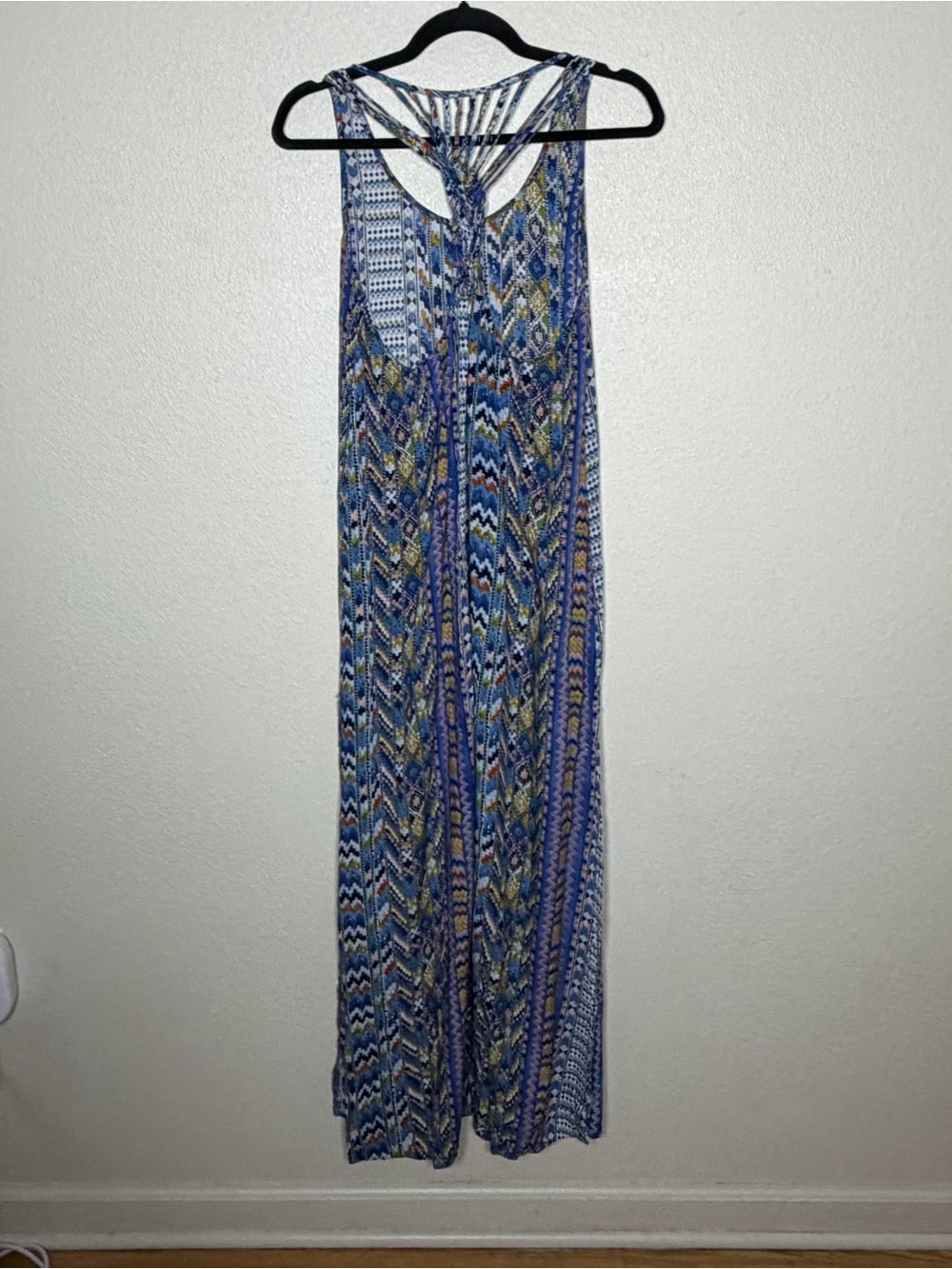 Women’s S Boho Style Multicolor Geometric Tribal Print Maxi Dress Strappy Woven - Picture 2 of 7